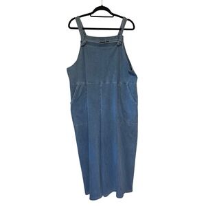 Women with Control Denim Knit Wide Leg Overalls Jumpsuit Blue Petite LP Pockets